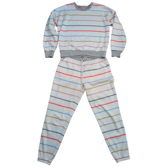 PJ Salvage Pajama Set Small Striped Lounge Sweatshirt Jogger Sleepwear Comfort - Picture 1 of 9